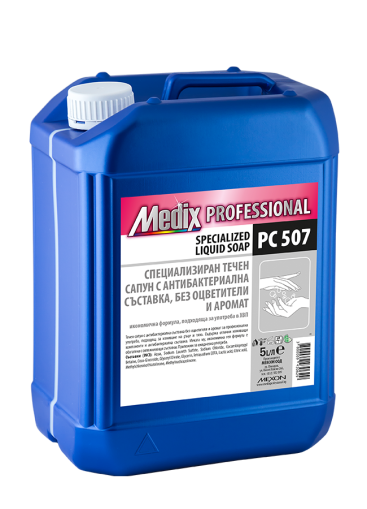 Medix Professional-SPECIALIZED LIQUID SOAP PC 507Специализиран течен сапун с антибактериална съставка, без оцветители и аромат 5л